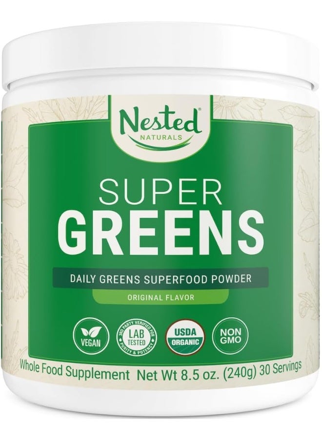 Nested Naturals USDA Organic Non-GMO Probiotics, Fiber and Enzymes Super Greens Veggie Superfood Powder Vegan Supplement - Image 1